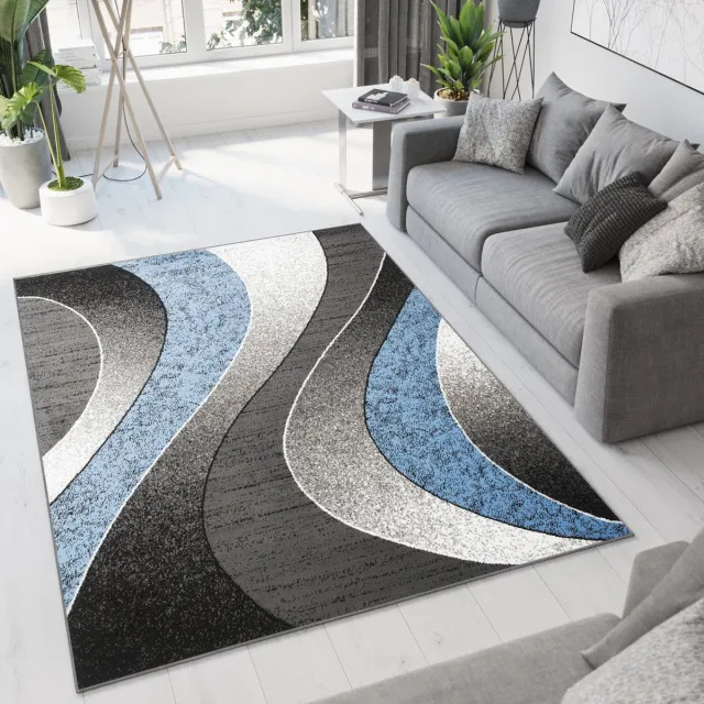 Tapiso Dream Vloerkleed Grijs Blauw Modern Golven Woonkamer Tapijt Maat- 220x300
