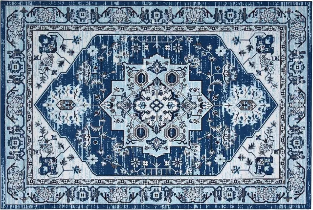 Triumpunpre Vintage Vloerkleed - Wasbaar Antislip Bloemmotief - Navy - 80x150 cm