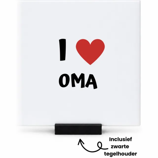 Hacebo I love oma tegeltje met tegelhouder - Oma - de liefste oma - tegeltjes met tekst - verjaardag - cadeautje voor oma - oma artikelen - kado - geschenk - spreuktegels - 10.8x10.8 CM Wit