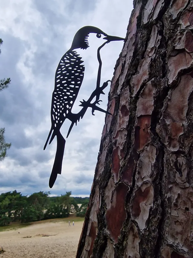 Wondersathome Metalen Boom Prikker - Boom Steker - Specht - Woodpecker - Metalen Vogel - Tuin Vogel - Tuin Hanger - Tuindecoratie - Metal Bird - Garden Ornament Zwarte Specht