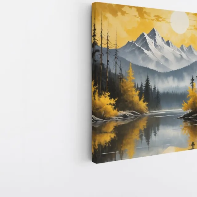Saammp Canvas Schilderij - Bergen met zon - Natuur - Landschap - 30x30 - Foto op canvas - Wanddecoratie - Muurdecoratie Woonkamer - Slaapkamer decoratie - Canvas Print Multicolor