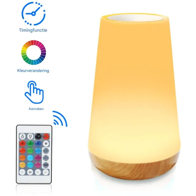 Excitat Bedlamp - LED-nachtlampje - Sfeerverlichting voor de slaapkamer - Touch-nachtlampje - met 13 RGB-kleuren - Tafellamp met afstandsbediening - Geschikt voor slaapkamer, woonkamer, camping warme kleur