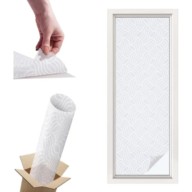 TULUP Raamfolie Anti inkijk - Golven van harmonie Privacy Folie Raam - 50x146 cm - Wit Anti inkijk Folie - Raamfolie Tegen inkijk Glas in Lood - Voor de hal, badkamer, kantoor - Raamfolie Zonwering Wit - Golven van harmonie
