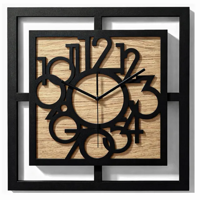 Ornament Handgemaakte Grote Houten Wandklok – Modern Minimalistisch Design, Vierkante Vorm, Leesbare Cijfers, Geruisloos, Zonder Tikkend Geluid – Voor Woonkamer, Slaapkamer, Keuken – Unieke Wanddecoratie, Industrieel Design & Stil Uurwerk,zwart -rustiek hout zwart - rustiek eikenhout