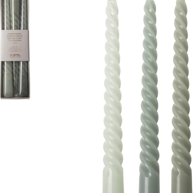 CasaLupo Dinerkaarsen Swirl Groen 20 cm - 3 Stuks