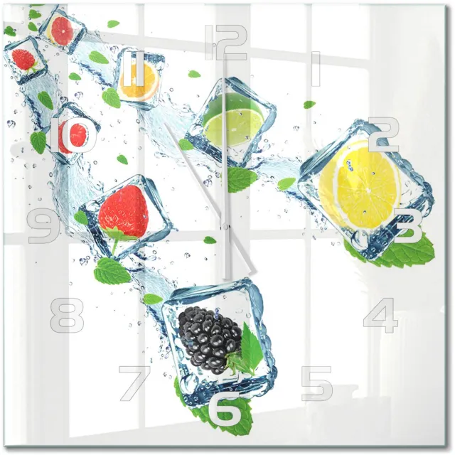 TULUP Wandklok - Fruit in blokjes Wandklok Glas Met Motief - 60x60 cm - Veelkleurig Decoratieve Glazen Klok - Witte handen - Vierkante Klok - Gekleurde Glazen Klok - Glazen Klok Met Print