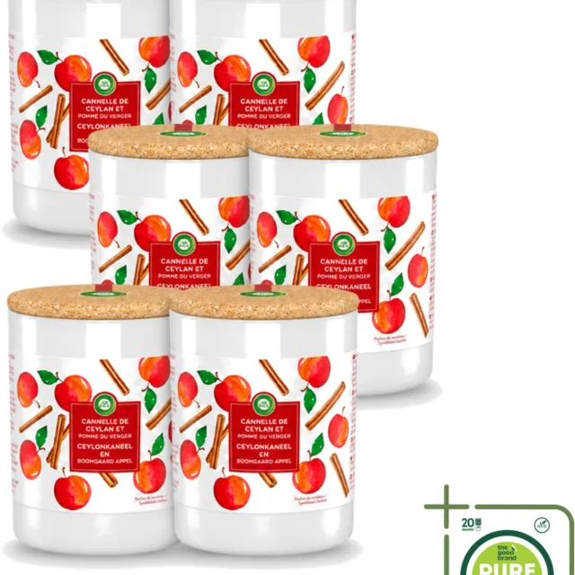 Air Wick 6 x Air Wick - Geurkaars - Kaneel & Boomgaard Appel - 35 Uur Brandduur - Grootverpakking - Vaatwasstrips - Geurkaars - Kaneel - Boomgaard Appel - Warme Geur - Frisse Geur Rood