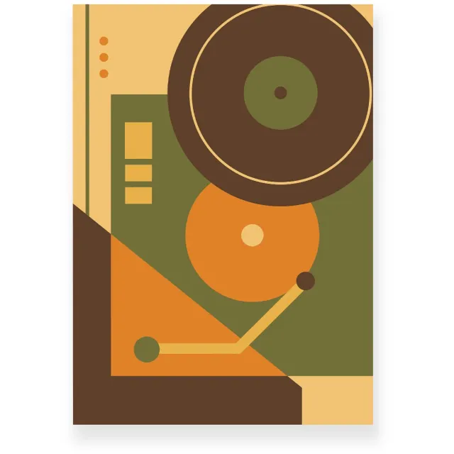 Yisual Aluminium plaat 30x40 cm - Poster - Retro Platenspeler - Oranje - Bruin - Groen - Abstract - Vintage - Muurdecoratie - Wanddecoratie