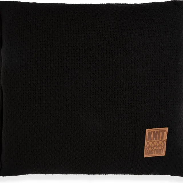 Knit Factory Jesse Sierkussen - Vierkant kussen - Kussen woonkamer - Bank kussen - Decoratie kussen - Zwart - 50x50 cm - Kussenhoes inclusief kussenvulling