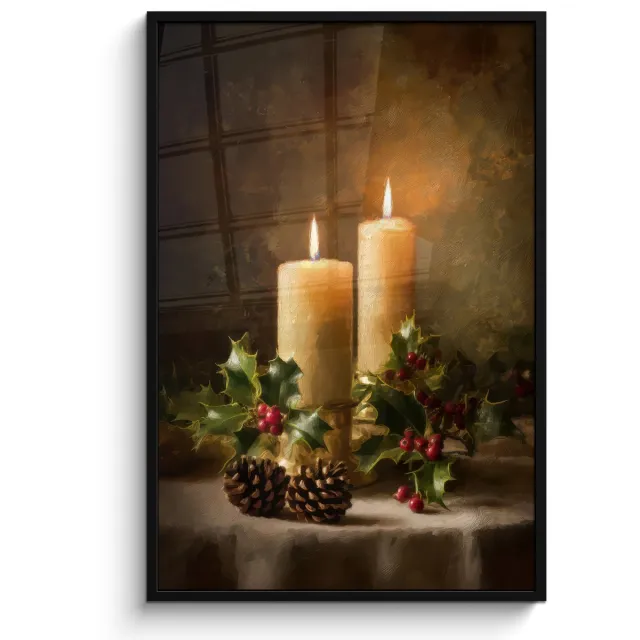 FrameYourWall Poster in lijst - Fotolijst 80x120 cm - Posters - Kaarslicht - Kerst - Veelkleurig - Posterlijst zwart - Decoratie - Wanddecoratie woonkamer - Muurdecoratie slaapkamer - Kerstversiering - Kerstdecoratie voor binnen - Kerstmis