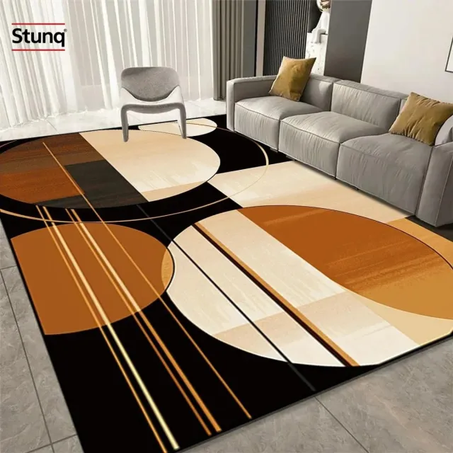 Stunq Groot geometrisch vloerkleed zwart/oranje