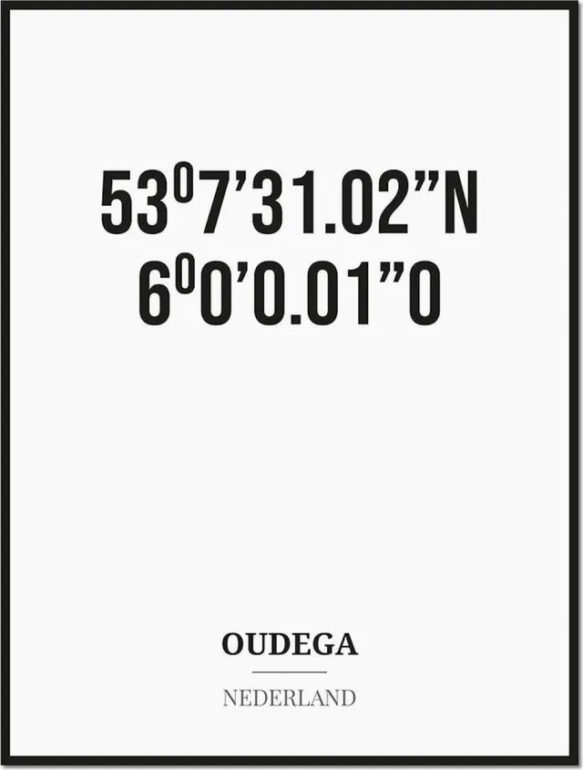Studio216 Poster/kaart OUDEGA met coördinaten zwart, wit