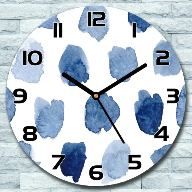 Coloray Wandklok - Abstracte vlekken Klok Glas - 30fi cm - Blauw Wandklok - Wandklok Ronde - Wandklok Modern - Wandklok Keuken - Stille Wandklok Blauw - Abstracte vlekken - Zwarte Handen