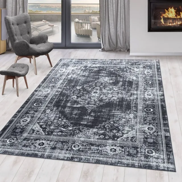 TapisTrend Antislipmatten Zwart 140x200 cm Binnenkleed, vintage stijl, duurzaam en slijtvast, comfortabel, wasbaar