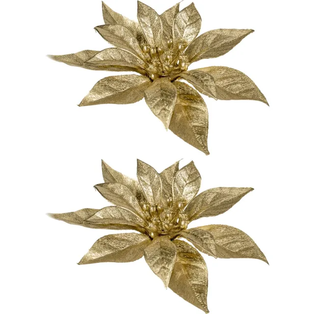 Cosy & Trendy Kerstboomversiering Bloem - 6x - 15 cm - goud - op clip - ornament - kerst - kerstster