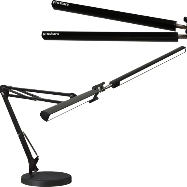 Prestara LED Bureaulamp Zwart – Dimbaar, 360° Draaibaar, 3 Lichtkleuren – Ideaal voor Bureau & Hobbyruimte