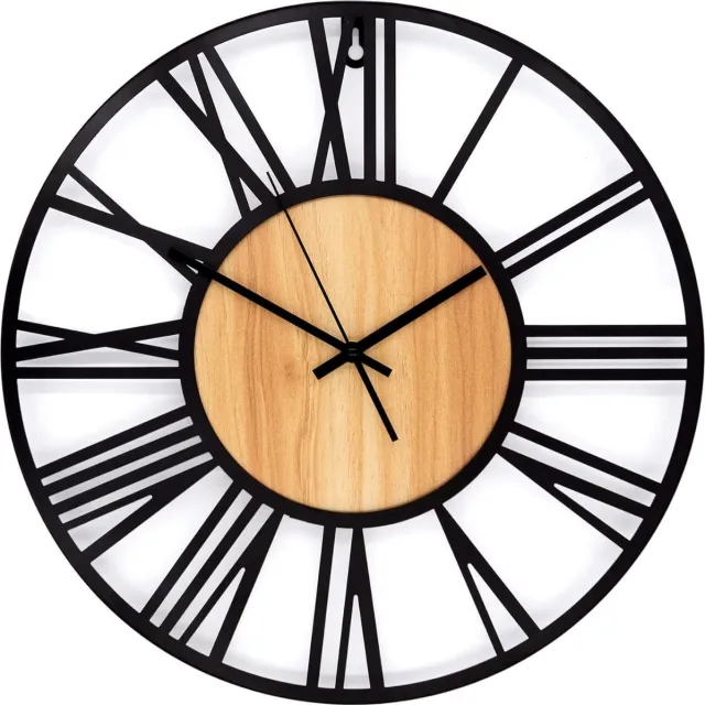 meerklose Grote industriële wandklok vintage houten metalen klok woonkamer wandklokken stil kwarts uurwerk zonder tikkende geluiden (metaal/MDF)