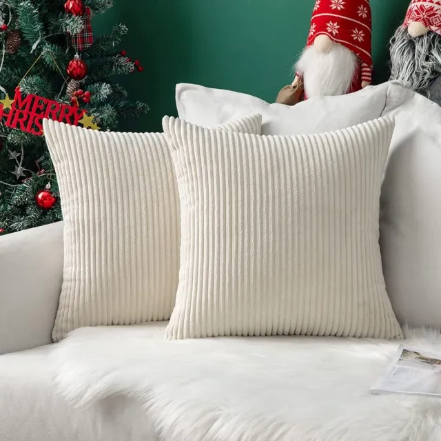 TEKROA 2-Pack - Ribfluwelen Sierkussen - 40x40 cm - Effen Crème Kleur - Voor Bank en Bed - Zacht & Stijlvol beige