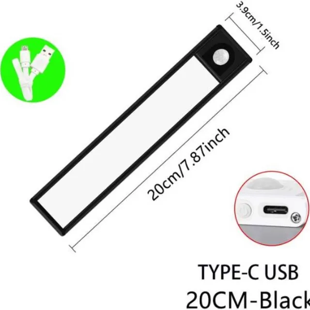 TLVX LED Lamp met Beweging Sensor Oplaadbaar / Draadloos / 5V / USB / Accu / 20CM / 34 LED’s / Dimbaar / Kastverlichting / Keuken lamp/ Instelbare Licht Kleur / Smart LED verlichting / Magnetische plakstrips / Light Motion Sensor / Zwart Frame