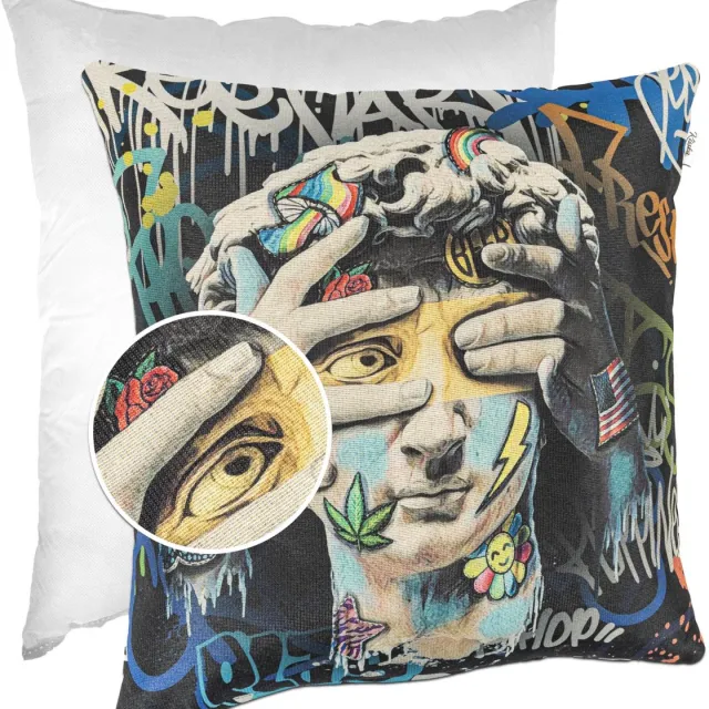 ANRO David Beeld Graffiti Sierkussen 40x40 cm - Gobelin Multicolor