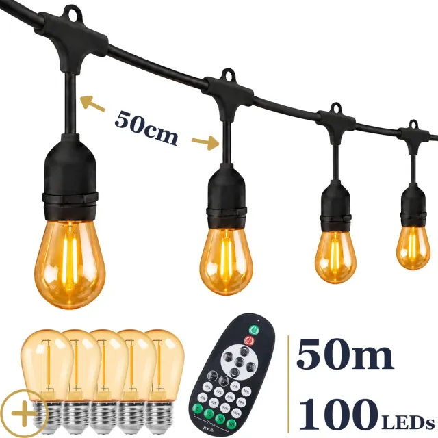 Odaily Lichtsnoer Amber - 50 Meter - 100 LED Lampen - Extra Warm Wit Licht - Dimbaar - Professionele Kwaliteit