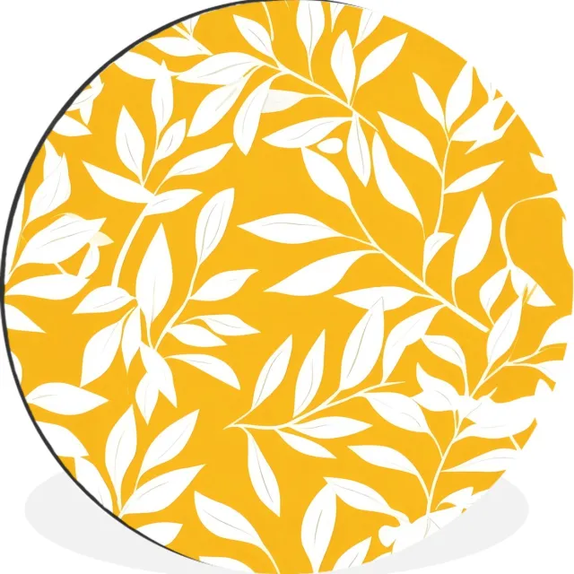 WallCircle Wandcirkel - Muurcirkel - Bladeren - Takken - Geel - Aluminium - Dibond - 60x60 cm - Binnen en Buiten