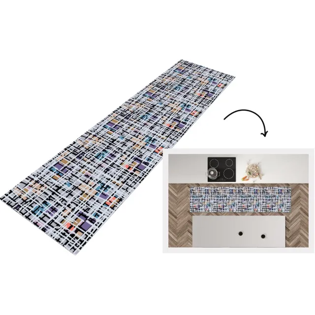 KitchenYeah Keukenloper 200x50 cm - Keukenmat vinyl Lijn - Abstract - Patronen - Keukenmatten loper - Keuken vloerkleed tapijt