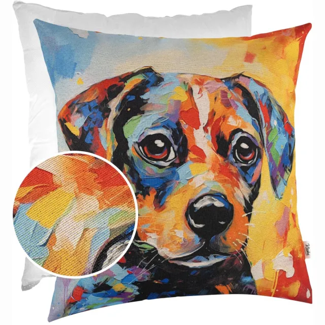 ANRO Hond Kleurrijk Sierkussen 40x40 cm - Gobelin - Inclusief vulling Multicolor
