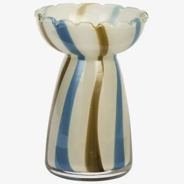 Madam Stoltz Handgemaakte Hyacintenvaas Glas – Gestreept – 15 cm Ecru
