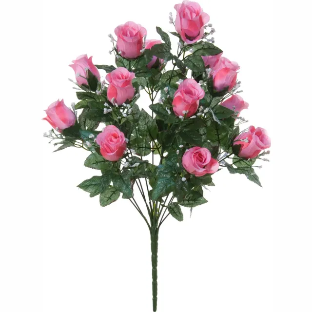 Louis Maes Kunstbloemen boeket rozen/gipskruid - lichtroze - H56 cm - Bloemstuk - Bladgroen