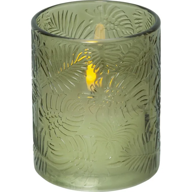 Star Trading , Flame Leaf, LED kaars wit, glas groen, was, natuurlijke vlam, 10x12,5 cm Groente