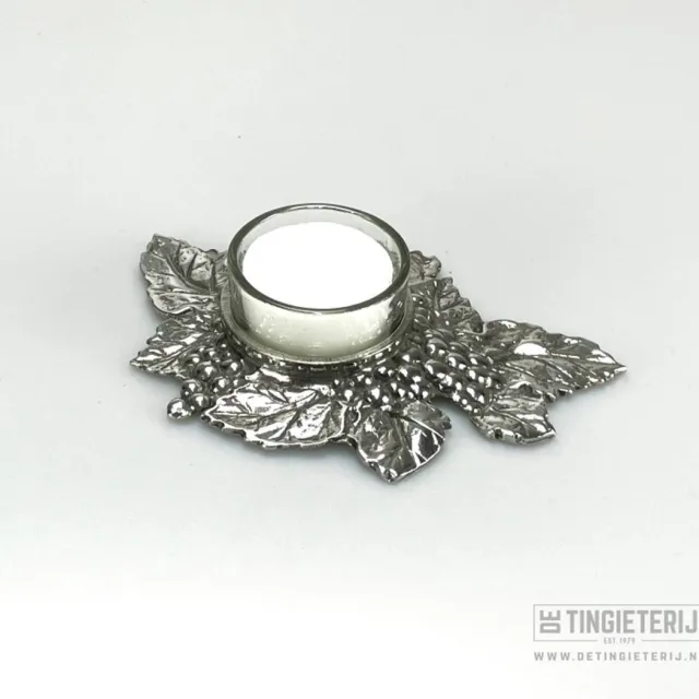 De tingieterij Waxinelichthouder ''Druif'' - Sfeerverlichting - Landelijke stijl - kaarsenhouder - Uniek en handgemaakt Zilver