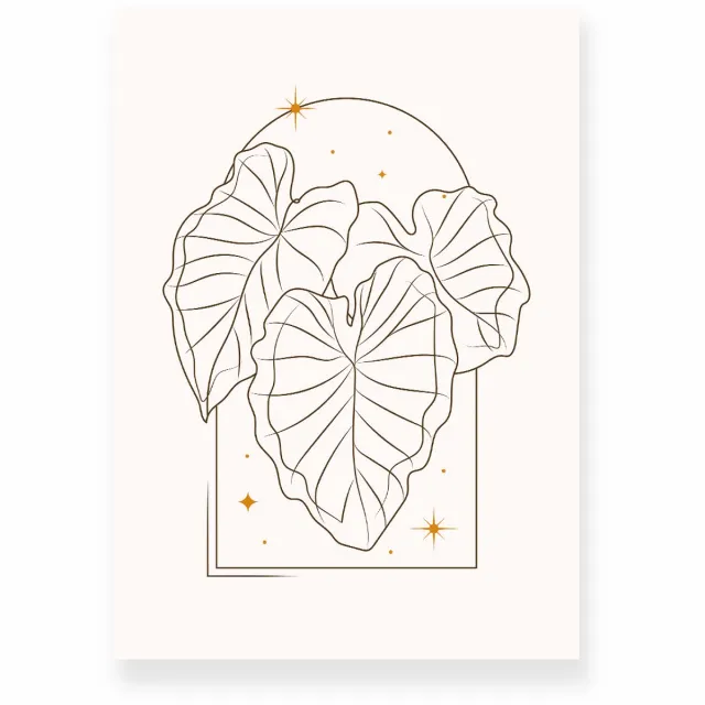 Yisual Aluminium plaat 30x40 cm - Poster - Anthurium Bladeren - Planten - Lijntekening - Goud - Beige - Minimalistisch - Botanisch - Muurdecoratie - Wanddecoratie