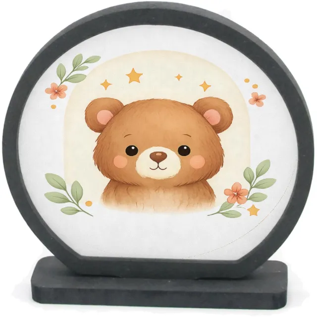 Mr Cadeautjes Houten fotolijst rond met MDF inleg - design Rustige bosvrienden in zachte boogvormen | cadeau Wit