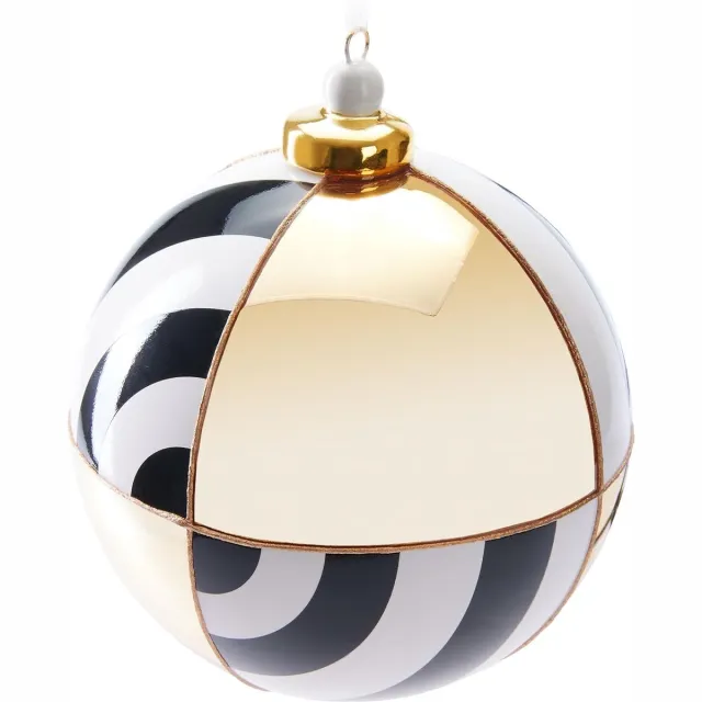 Brubaker Premium Kerstballen Met Cirkelpatroon, 10 Cm, Glazen Kerstballen Met Porseleinen Toppen, Handgemaakt, Kerstboomdecoratie, Kerstballen, Goud, Zwart En Wit Gold, Black and White