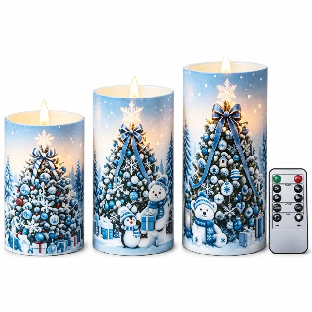 SWGOTA led kaarsen, set van 3 blauwe kerstkaarsen in verschillende hoogtes, met afstandsbediening, voor binnen, zonder batterijen
