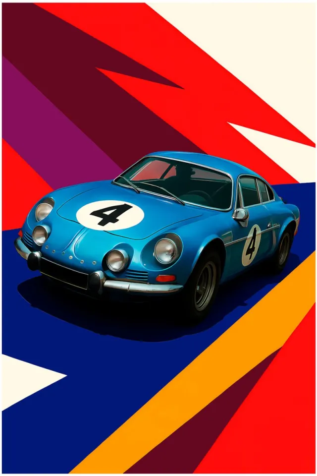 Kleurmedia Raceauto Poster - Blauwe Klassieke Raceauto Nummer 4 - Classic Racing Collection - Posters voor Autoliefhebbers - A2+ 43,2 x 61 cm