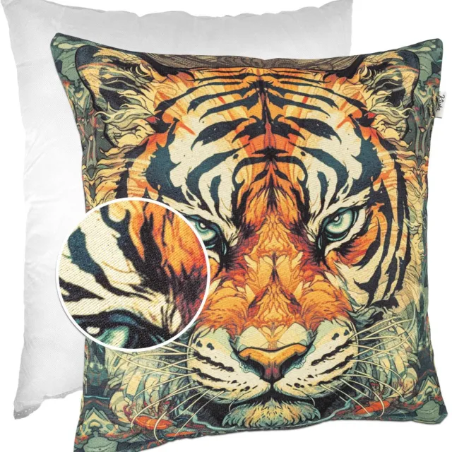 ANRO Tijger Sierkussen 40x40 cm - Gobelin - Inclusief vulling Oranje