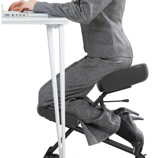 RFWR Ergonomische Kniestoel met Verstelbare Hoogte en 4 Wielen voor Kantoor en Thuis Zwart