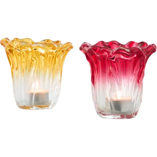 J-Line theelichthouder - glas - mix - large - set van 2 Multi