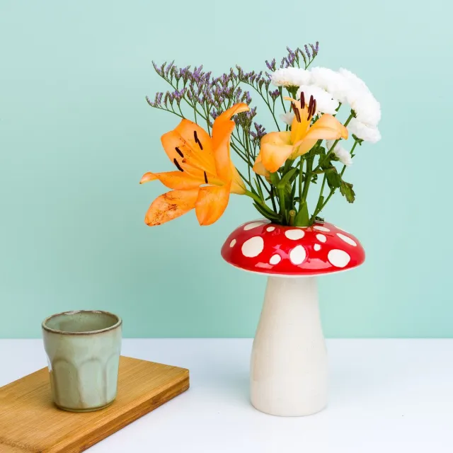 Doiy Paddenstoel Vaas - Groot Rood,Wit
