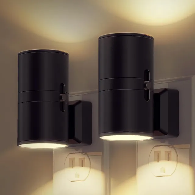 Huttutu LED nachtlampje plug-in – Lamp met Schemersensor – Automatische Nachtlamp van Schemer tot Dageraad – Dimbare Lamp in 3 Kleuren voor Slaapkamer & Gang – Geen afstandsbediening meegeleverd – 2-Pack Zwart