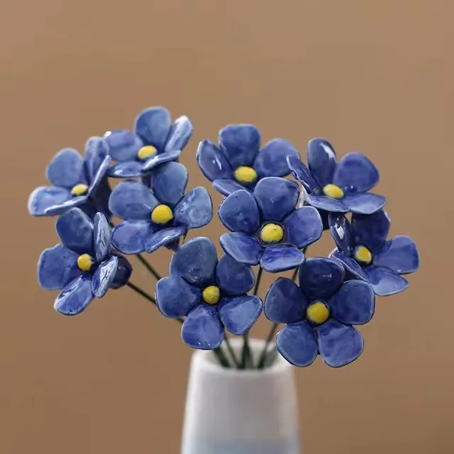 Flintry 10 stuks Porseleinen Vergeet-mij-nietjes met Steel | Tijdloze Kunstbloemen & Nepbloemen voor Woondecoratie, Tafel & Cadeau | Onderhoudsvriendelijk Boeket Blauw