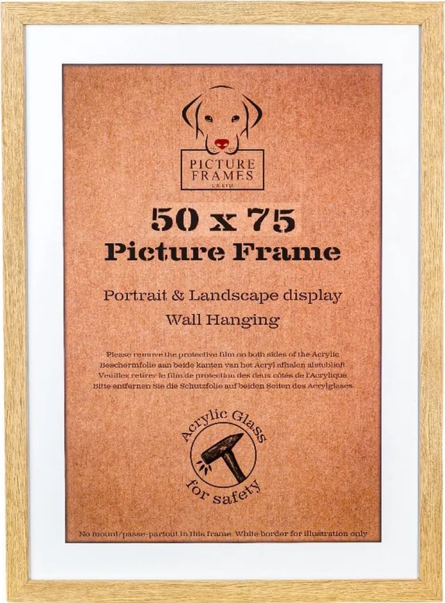 Picture Frame UK Fotolijst Fotomaat 50x75 cm - MDF Hout - Licht Eiken - Fotokader - 28mm profielbreedte - Posterlijst Bruin