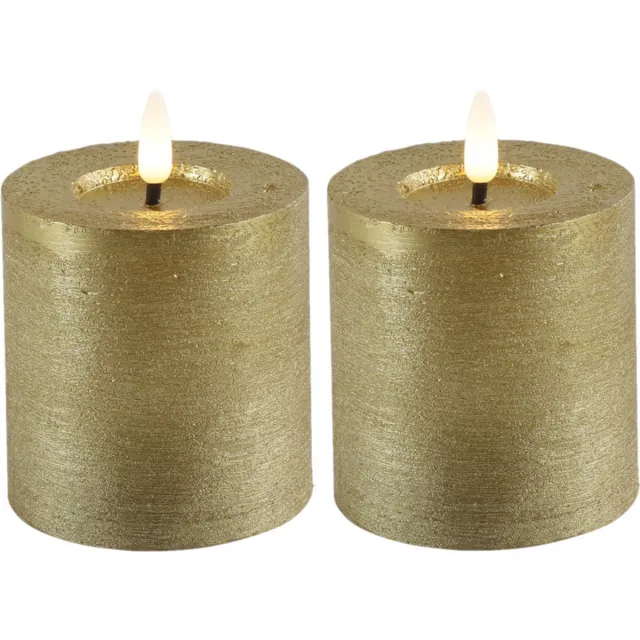 Countryfield Lyon LED kaarsen/stompkaarsen - 2x - goud - D7,5 x H8 cm - timer Goudkleurig