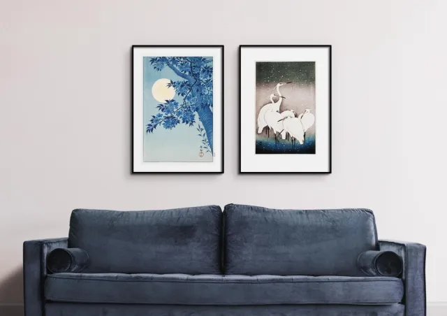 Esque Fotowand Japanse Kunst - Ohara Koson Kunst Prints - Inclusief Zwarte Lijsten - Poster Set van 2 - 70x50 cm - Dieren - Art In Zwarte Lijst