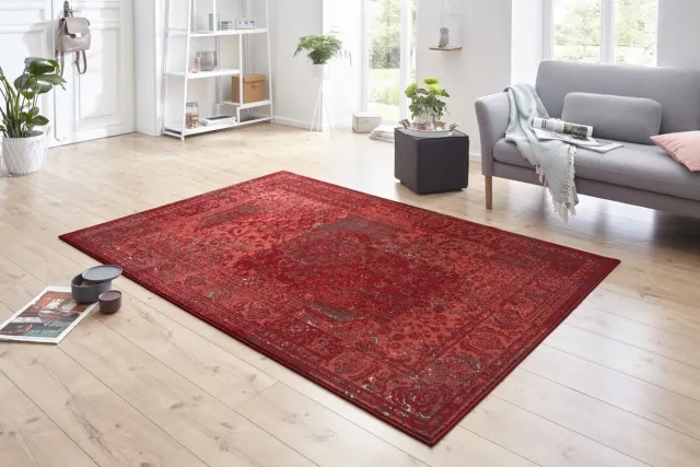 flycarpets Vintage Patchwork Laagpolig Vloerkleed - Kirie - Rood