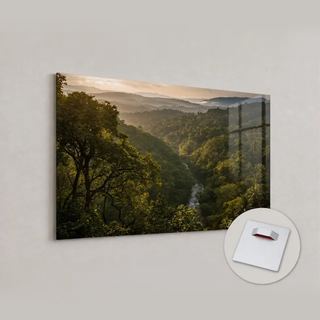 De Cadeaugigant Glasschilderij - 120cm x 80cm - Rainforest - Wanddecoratie Groen