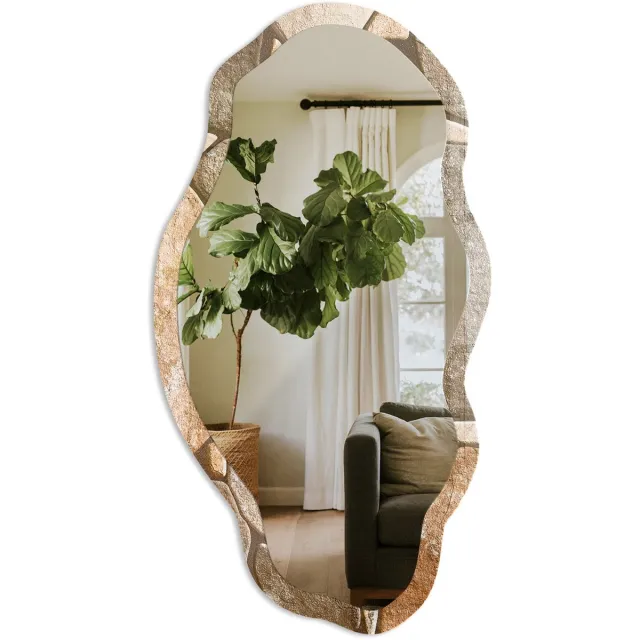 TULUP Mozaïek Van Steen Spiegel - Bruin Elegante Rechthoekige Wandspiegel - Organische Spiegel - Hal, Woonkamer, Kantoor - Rustiek - 45x90 cm - Totale afmeting 52x97 cm SteenmozaïekPatroon, Bruin