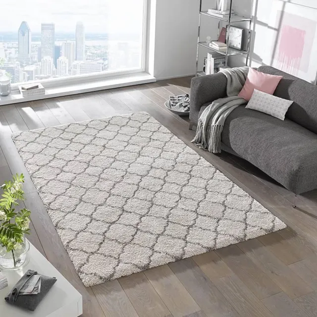 Mint rugs Hoogpolig vloerkleed - Luna crème/grijs 120x170